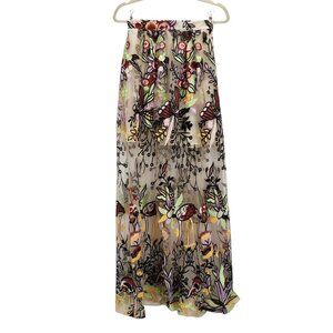 L'Atiste by Amy Womens Small Skirt Maxi Embroidered Floral Sheer Mesh Multicolor